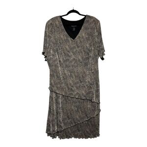 Connected Woman Metallic Gold Black Tiered Dress Plus 24W V-Neck VJ4D1445L